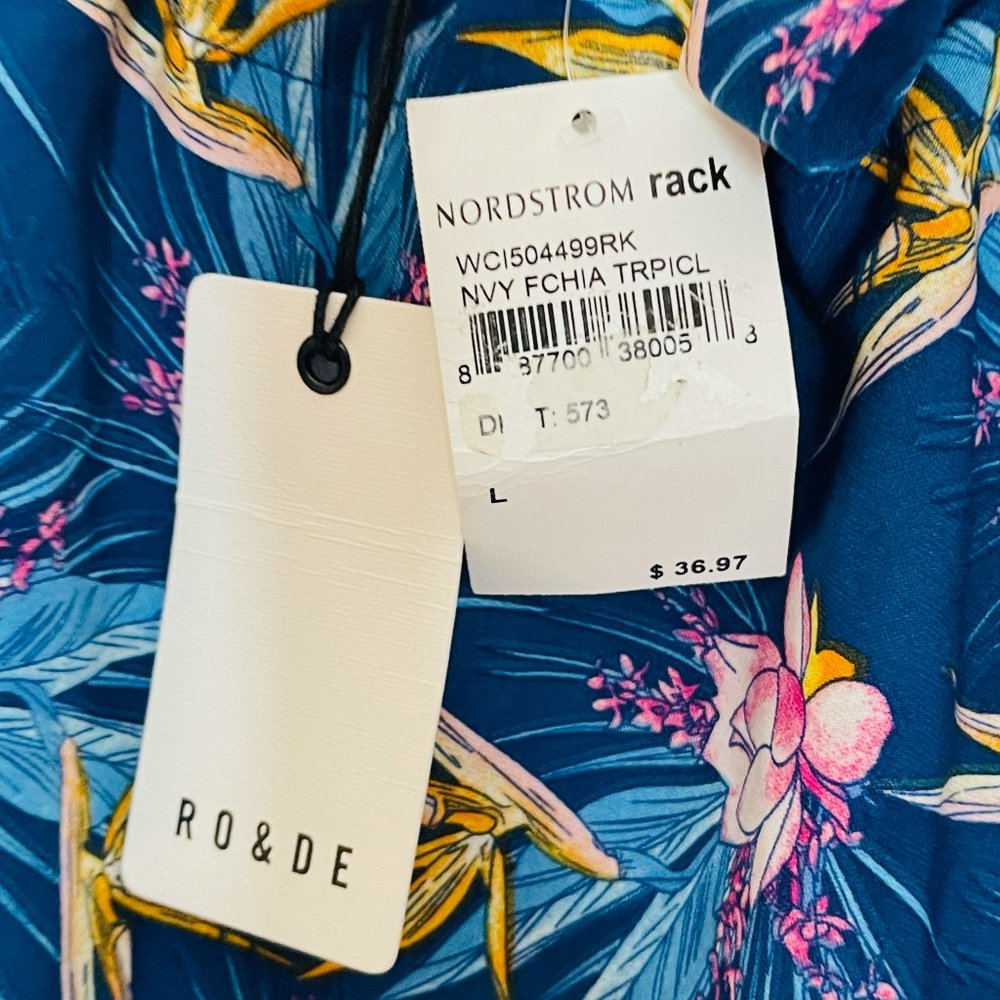 RO & DE Blue Pink Floral One Shoulder Blouse Large - Picture 8 of 9